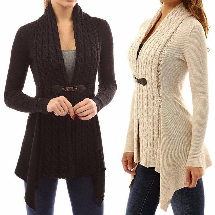 Elegant Loose Coat with Belt for Women - Cardigan Sweater