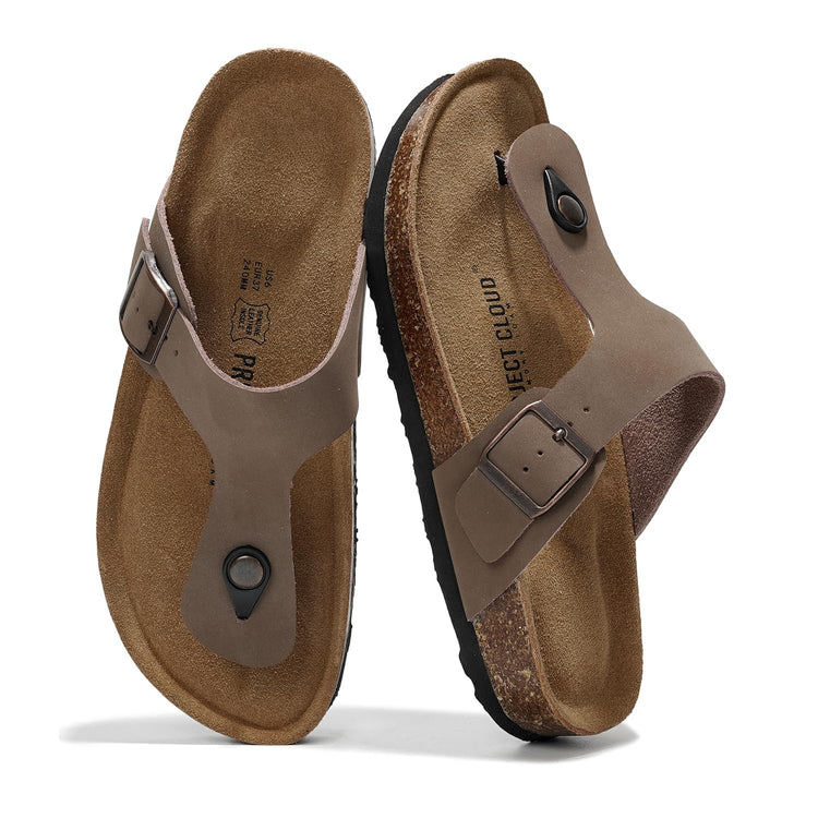 Project Cloud 100% Genuine Leather Thong Sandals Women Water-Resistant Beach Essentials Womens Sandals Flip Flops for Women Footwear Memory Foam Sandals Women Dressy Slides (Britani Tan 7)