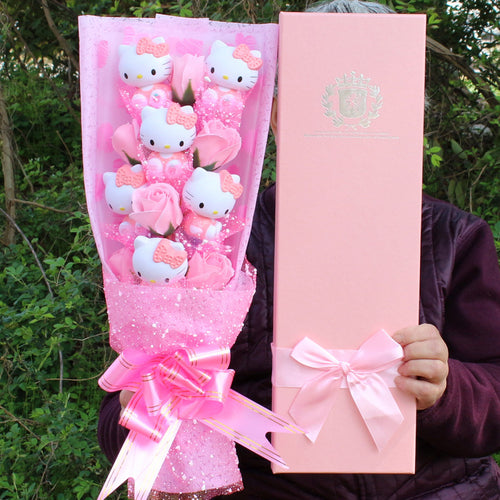 Cat Plush Bouquet Soap Flower Gift Box for Valentine's Day