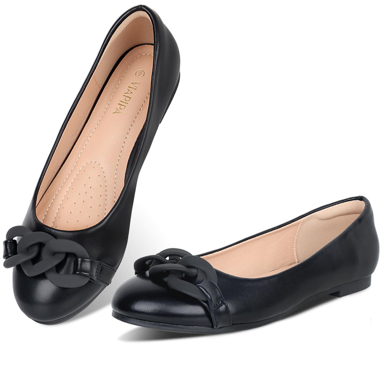 Viapipa Womens Flats Shoes Round Toe Ballet Flats Dress Shoes Women Flat Shoes Comfortable PU Leather Slip on Shoes for Women Ballerina Walking Flats Shoes