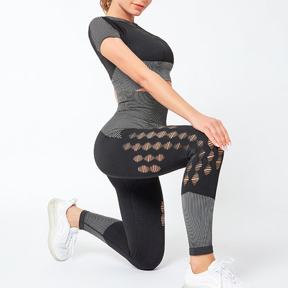Yoga Set with Crop Top and High-Waisted Leggings