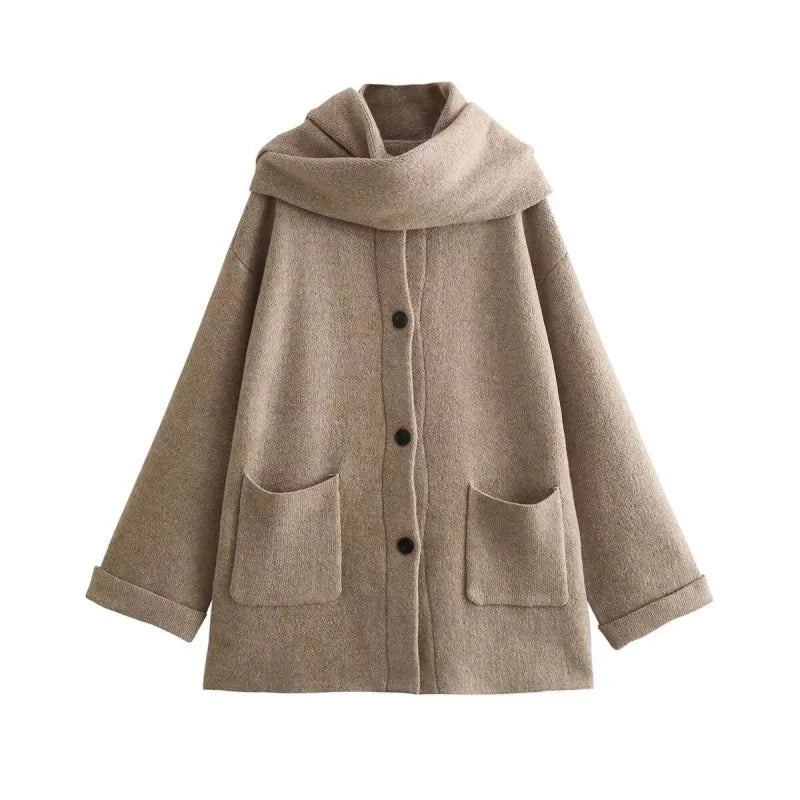 Women Knitted Cardigan With Scarf