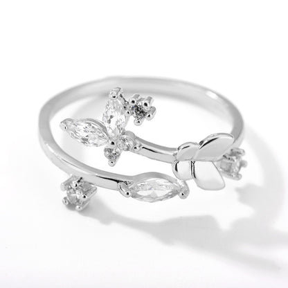 Fresh Flower Adjustable Zircon Ring for Women