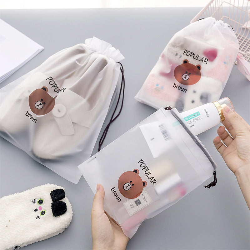Cartoon Brown Bear Drawstring Travel Dust Bag