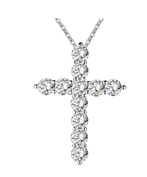 Silver Cross CZ Crystal Pendant Necklace for Women