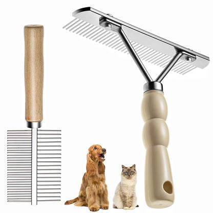 Undercoat Rake for Dogs 2 Pack Double Coat Brush Set Long Tooth Undercoat Brush & Flea Comb Long Hair Dog Combs for Grooming Shedding German Shepherd Horse Great Pyrenees