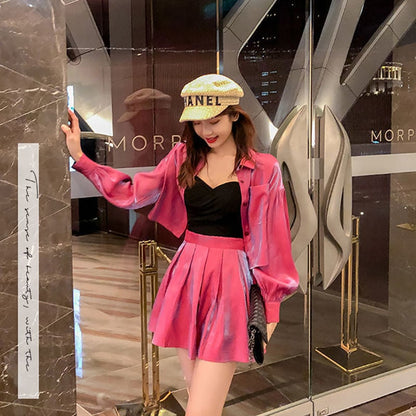 Women’s Two-Piece High Waist Skirt and Shirt Set