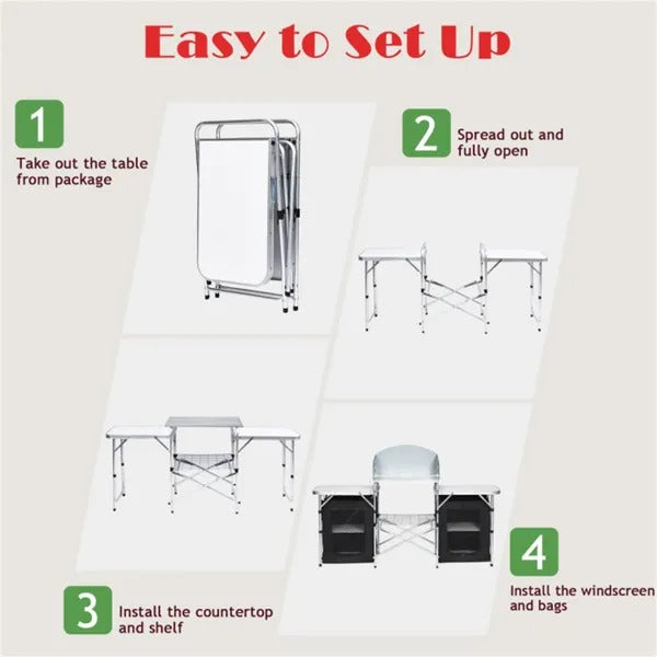 Foldable Camping Kitchen with Windshield Pockets