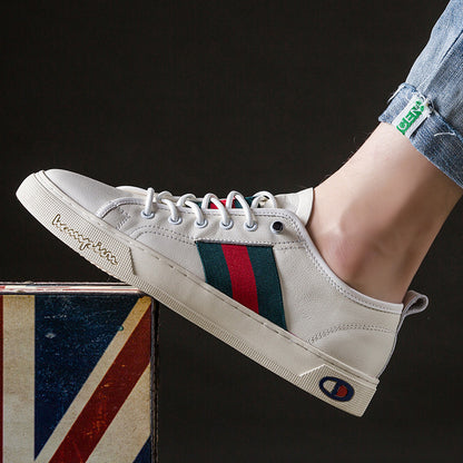 Men's Casual Leather Sneakers - Trendy White Shoes