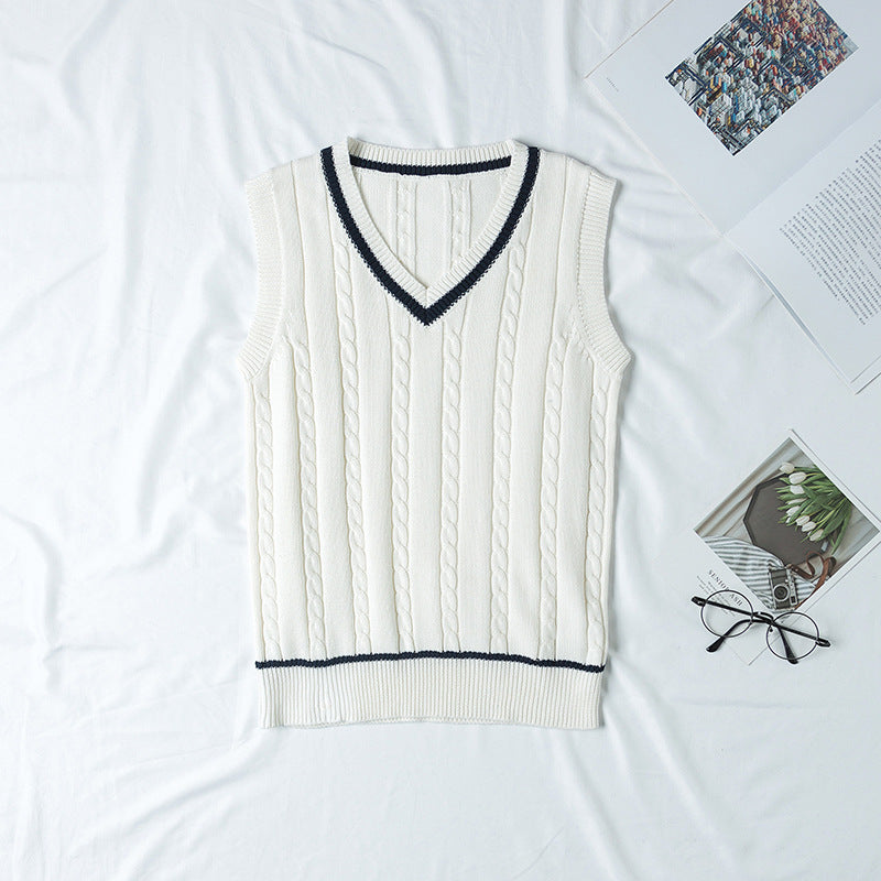 Autumn British Style V-neck Twist Vest Sweater for Women