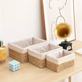 Woven Storage Baskets Set of 3 with Cloth Cover