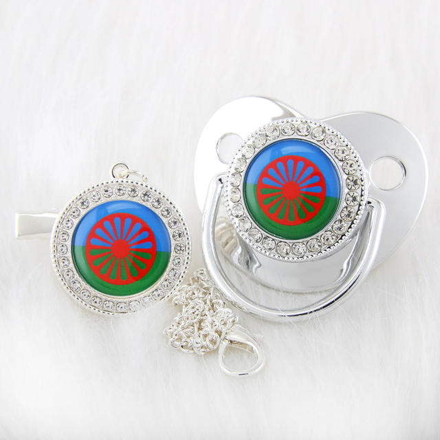 Newborn Pacifier with Silver Chain and Roma Flag Theme
