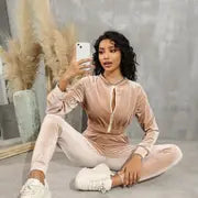 Women's Casual Sports Suit with Zippered Jacket & Pants