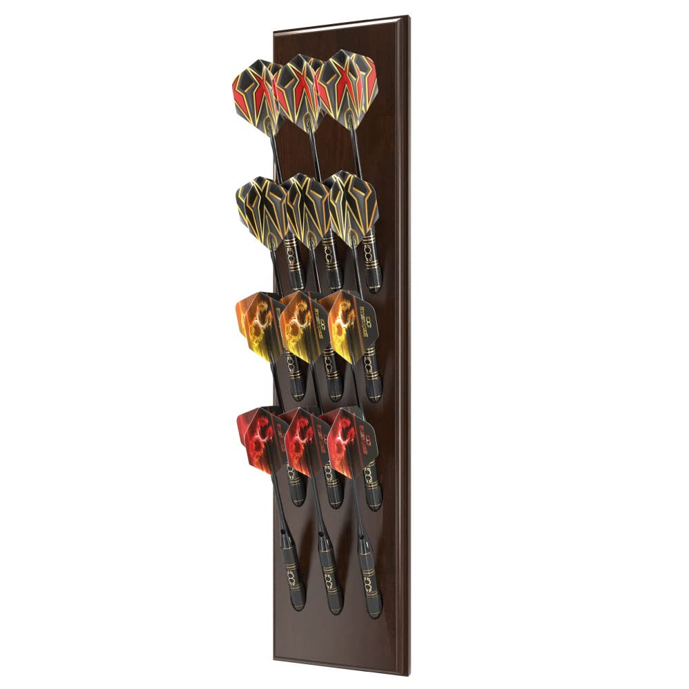 CCExquisite Dart Holder | Wall Mounted Dart Caddy | Black Solid Wood Dart Storage Rack | Displays 12 SteelSoft Tip Darts | Precision Drilled Holes | Compatible with All Sisal & Electronic