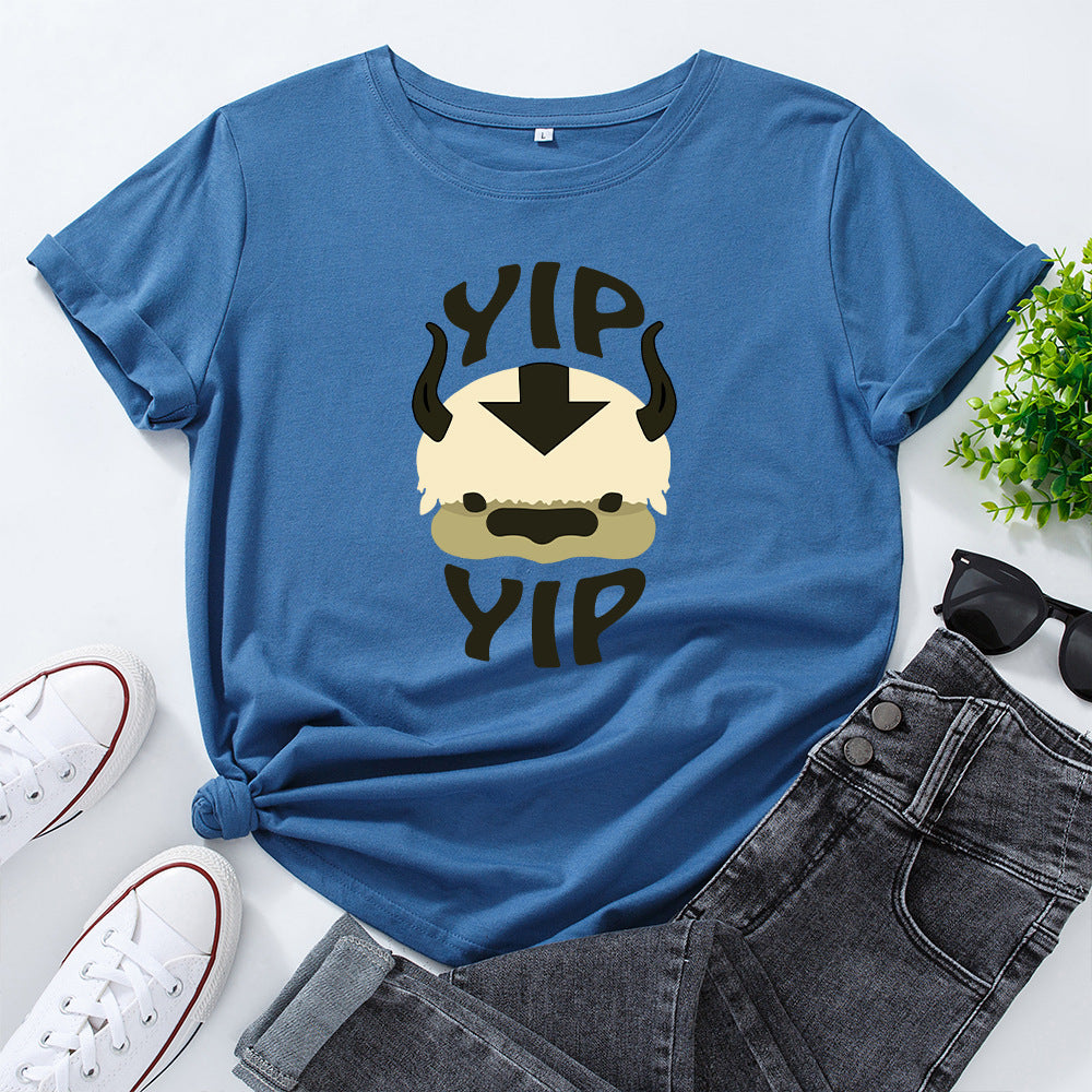 Cotton Loose Round Neck Short Sleeve T-Shirt for Women