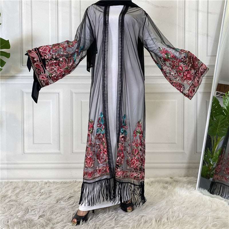 Embroidered Mesh Gown for Women Cardigan