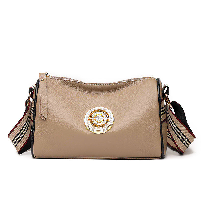 Genuine Leather Women's Messenger Bag with Wide Strap
