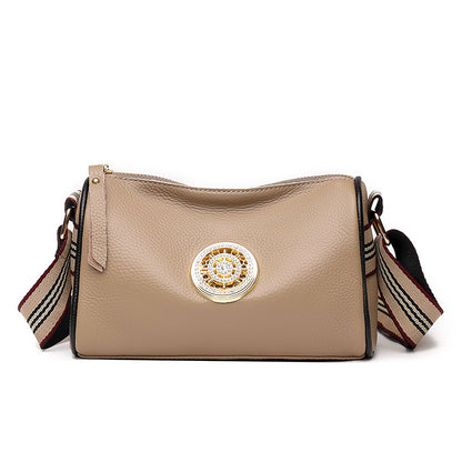 Genuine Leather Women's Messenger Bag with Wide Strap