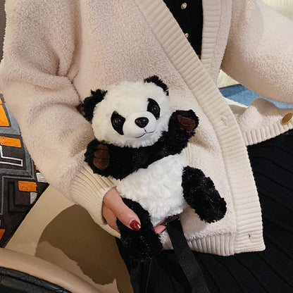 Cute Plush Panda Mini Shoulder Bag, Cartoon Crossbody