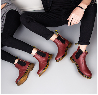 Autumn Style Thick-Heeled Cowhide Martin Boots for Women