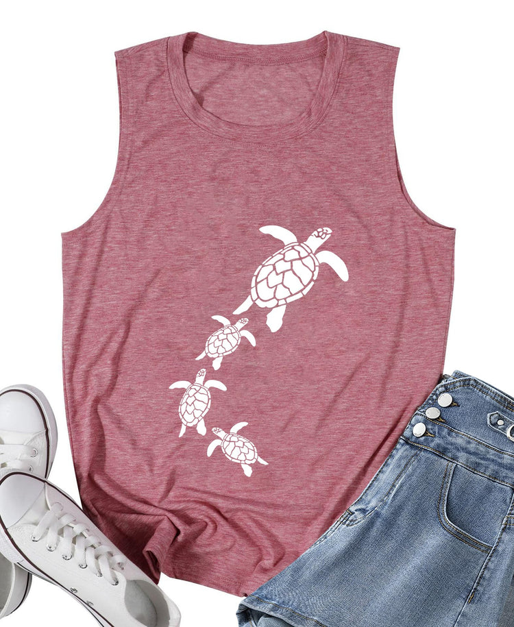 Sea Turtle Tank Top for Women Pink Sleeveless Graphic Top Summer Ocean Beach Top-Pink Tank XXL