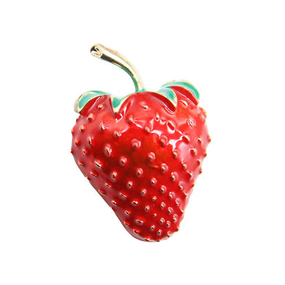 Strawberry Enamel Brooch - Cartoon Fruit Design