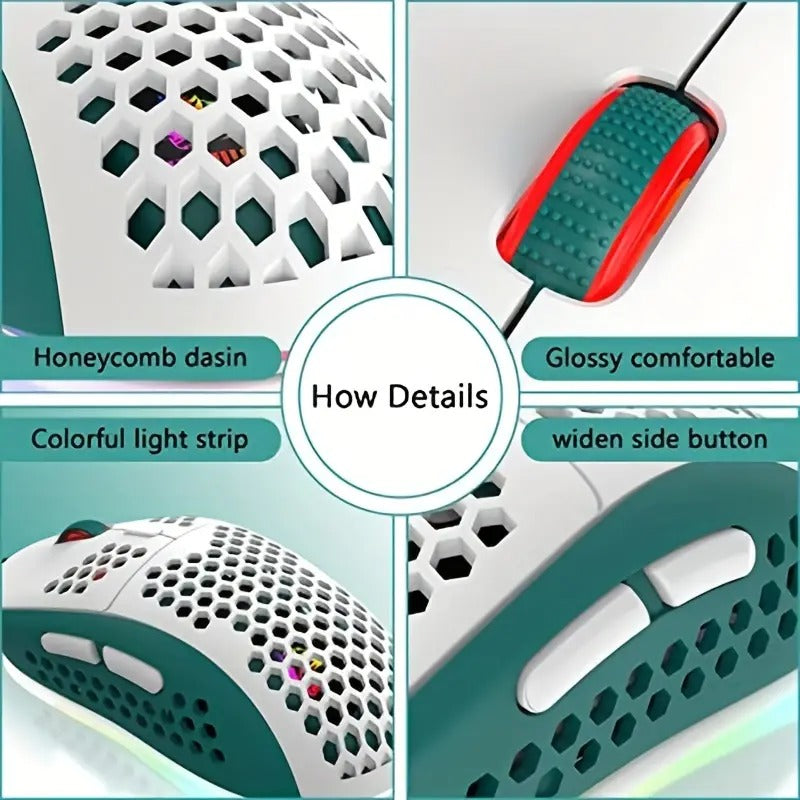 M8 LED Gaming Mouse with Ergonomic Honeycomb Design
