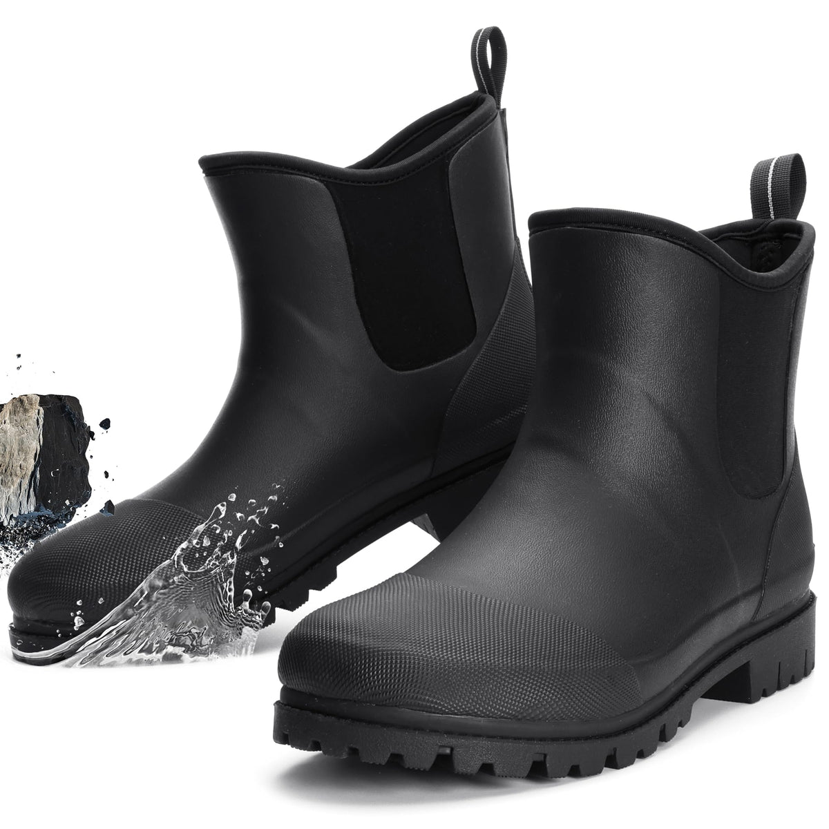 Furuian Mens Steel Toe Rain Boots Rubber Work Boots Chelsea Rain Boots Waterproof Ankle/Short Mud Boots for Men Non Slip Construction Boots Hunting Boots for Agriculture and Industrial Working