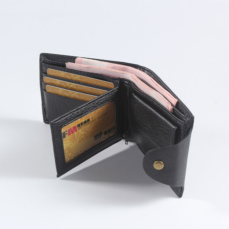 Men's Vintage Style Horizontal Leather Wallet with Clip