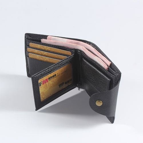 Men's Vintage Style Horizontal Leather Wallet with Clip