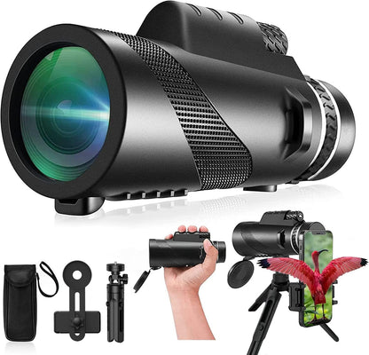 Monocular-Telescope 80x100 High Powered Monocular for Adults Monocular for Smartphone Adapter Monocular Telescope Hunting Wildlife Bird Watching Travel Camping Hiking-Black