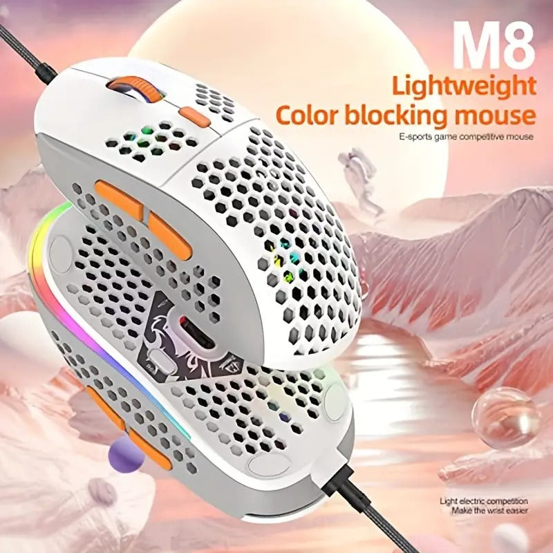 M8 LED Gaming Mouse with Ergonomic Honeycomb Design