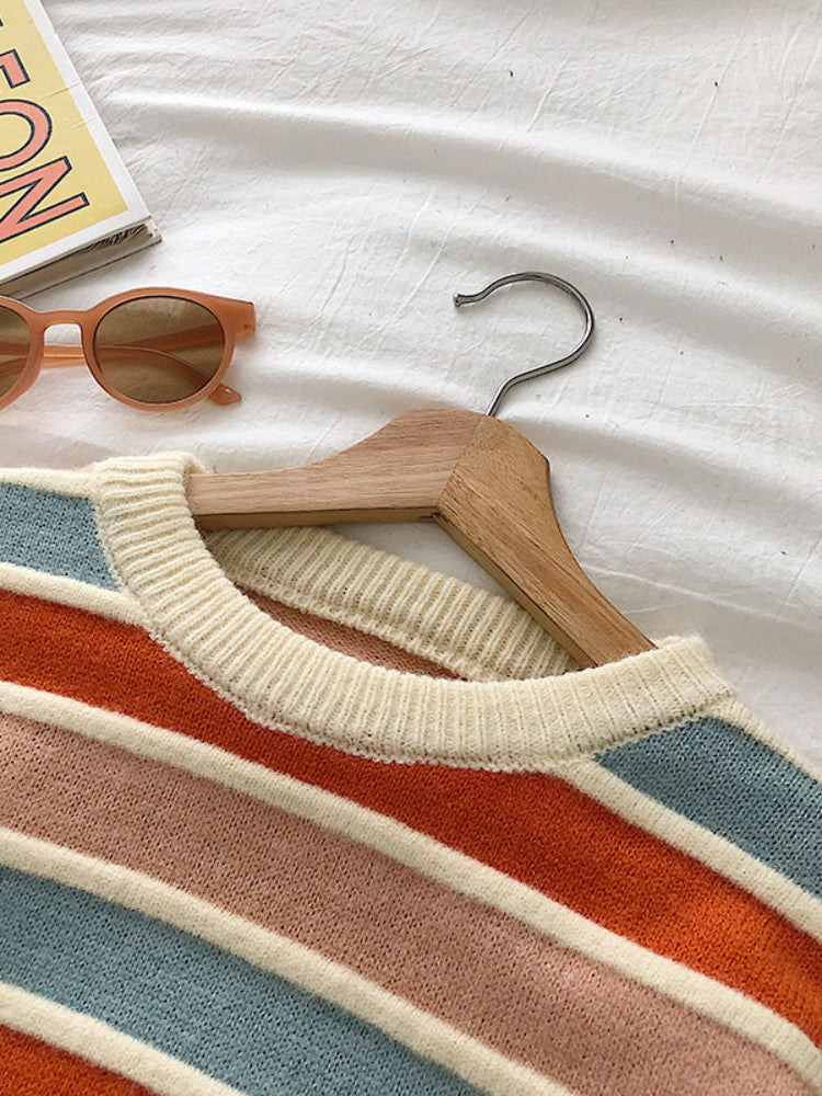 Korean Knit Striped Loose Women's Splice Sweater
