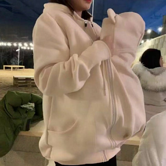 Kangaroo Mother Baby Plush Nursing Sweater Coat