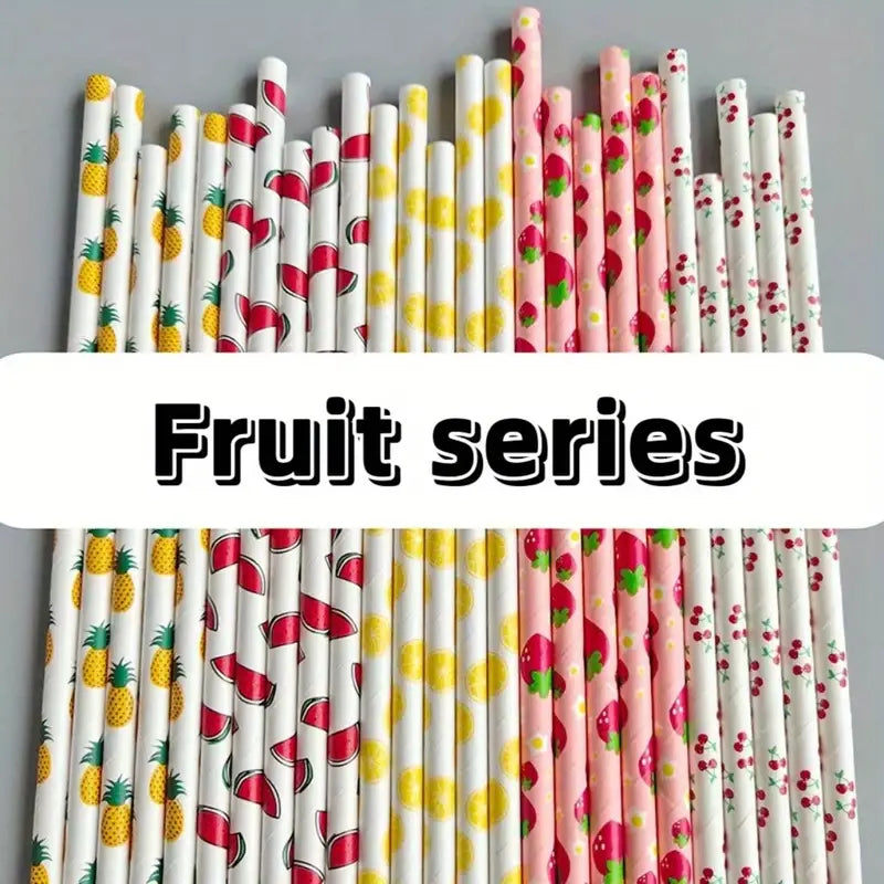Eco-Friendly Biodegradable Fruit Series Paper Straws (25/100 Packs)