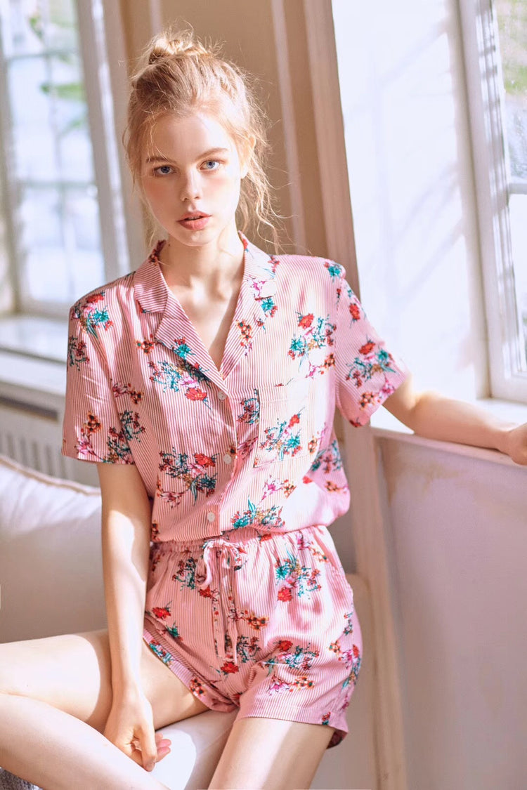 Cotton Short Sleeve Pajama Set with Cardigan (Women)