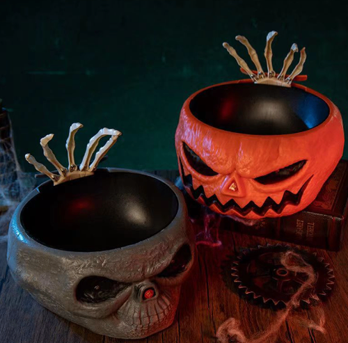 Skull Head Halloween Candy Bowl with Moving Hand (One)