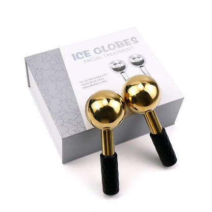 brakverla Facial Ice Globes and Roller Cooling Massager for Face Eyes and Neck Cryotherapy Treatment for Puffiness Dark Circles and Wrinkles (Gold)
