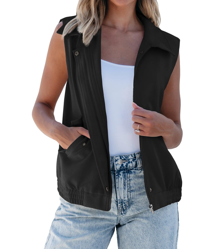 luvamia Vest for Women Trendy Zip Up Casual Fashion Sleeveless Jacket Outerwear Vests with Pockets Women Vest Black Zip Up Jacket Women Comfy Clothes For Women Black Size Large Fits Size 12 Size 14