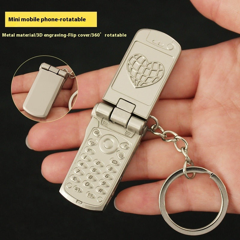 Mini Mobile Phone Flip Rotating Keychain