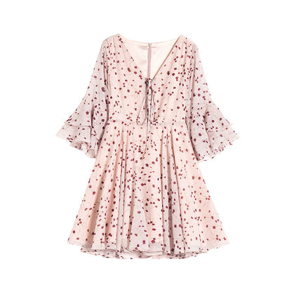 2019 Summer Korean Style Floral V-Neck A-Line Dress
