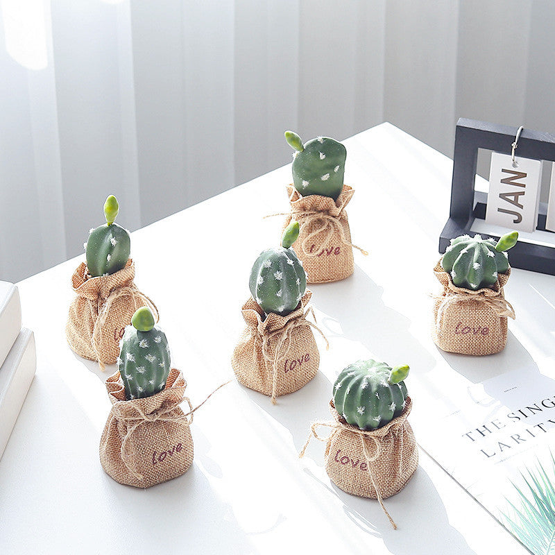 Mini Cactus Potted Plant - Artificial Desk Decoration