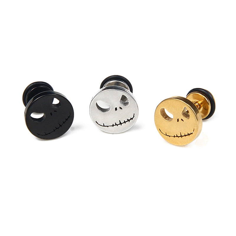 Titanium Steel Skull Stud Earrings for Men