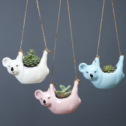 Cute Cartoon Koala Hanging Basket Ceramic Planter