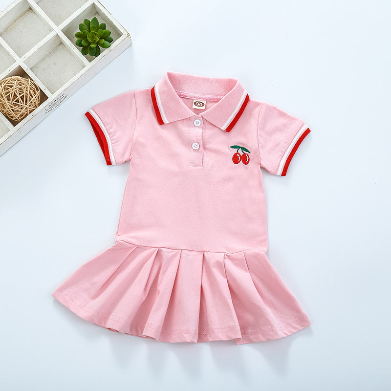 Short Sleeve Pleated Skirt Dress for Girls