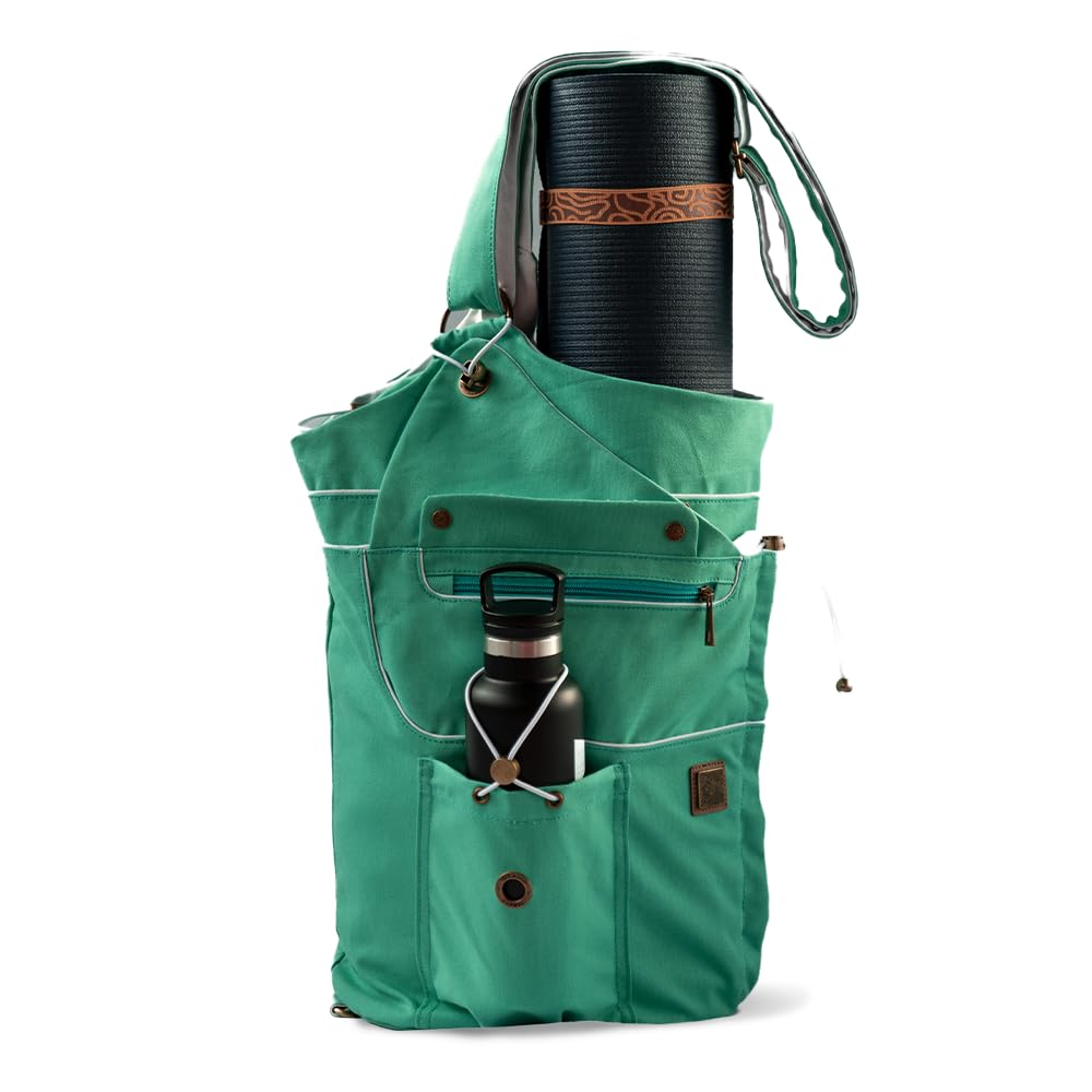 WRASCO Yoga Mat Bag | Large Canvas Yoga Bag and Carrier Fits All Your Yoga Accessories | Yoga Backpack Yoga Mat Carrier Yoga Gift | Color Emerald