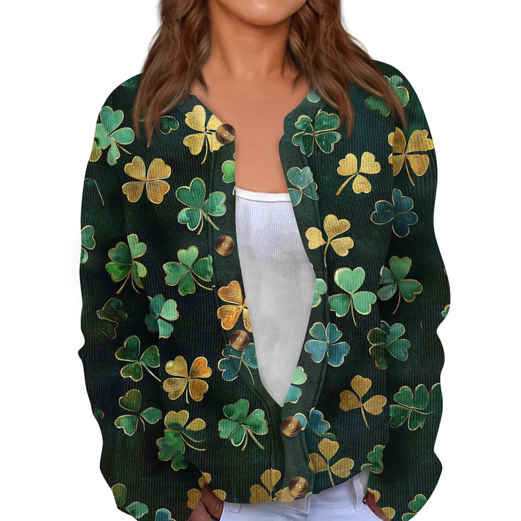 St Patricks Day Cardigan Women Shamrock Irish Clover Saint Cardigan Pattys Long Sleeve Sweater Shirts Green Button Down Sweater Coats Casual Loose Clover Outerwear(f YellowX-Large)