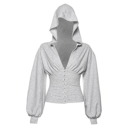 2019 Autumn Women's Lantern Sleeve Hoodie Cardigan