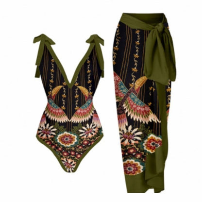 Vintage Women's Printed One Piece Swimsuit