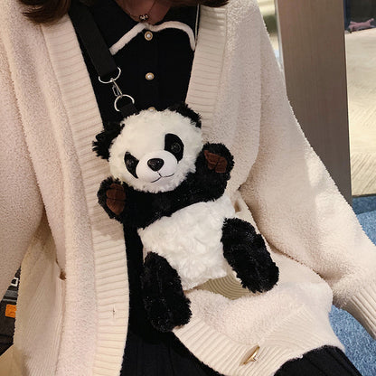 Cute Plush Panda Mini Shoulder Bag, Cartoon Crossbody